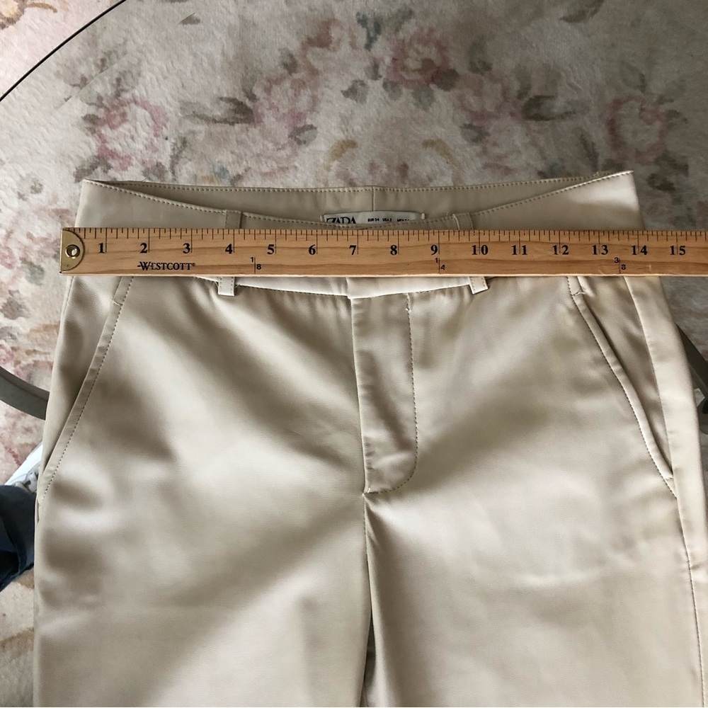 ZARA Ivory White Vegan leather Straight Leg Chino Style Pants 2 - Picture 6 of 9
